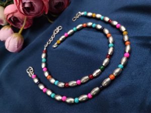 Oxdised Silver Plated Beads Anklets - Adjustable Size Anklet - Color: "Multi"