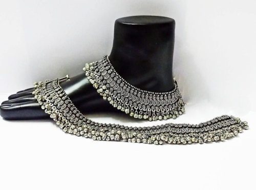 Traditional Oxidised Heavy Payal - Adorable Broad Anklets - Image 2