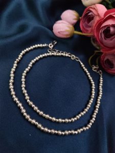 Silver Plated Round Beads Anklets - Adjustable Size Anklet - Color: "Silver"