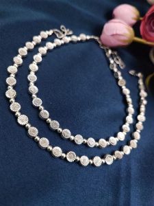 German Silver Oxidised Beads Anklet For girls - Color: "Silver"