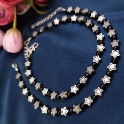German Silver Oxidised Star Beads Anklet For girls
