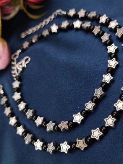 German Silver Oxidised Star Beads Anklet For girls