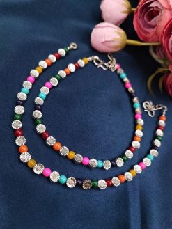 German Silver Oxidised Beads Anklet For girls