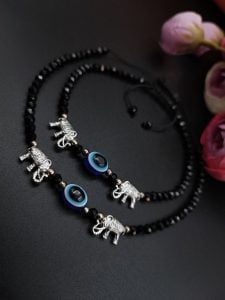 Oxdised Evil Eye Beads Anklets - Adjustable Size Anklet - Color: "Elephant"