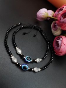 Oxdised Evil Eye Beads Anklets - Adjustable Size Anklet - Color: "Fish"