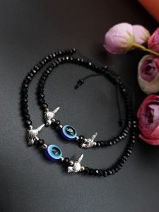 Oxdised Evil Eye Beads Anklets - Adjustable Size Anklet - Color: "Birds"