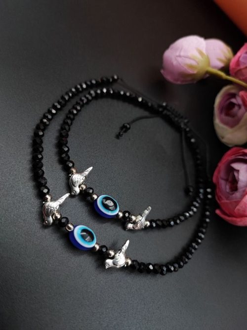 Oxdised Evil Eye Beads Anklets - Adjustable Size Anklet