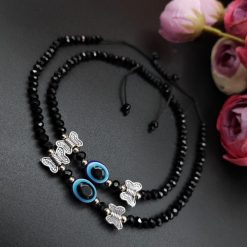 Oxdised Evil Eye Beads Anklets - Adjustable Size Anklet