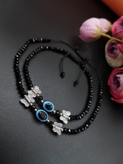 Oxdised Evil Eye Beads Anklets - Adjustable Size Anklet