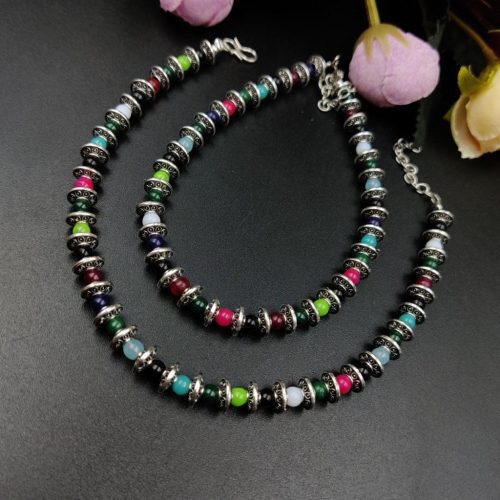 German Silver Oxidised Beads Anklet For girls - Image 2
