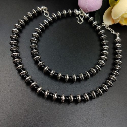 German Silver Oxidised Beads Anklet For girls