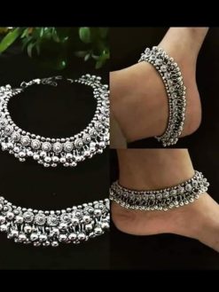 German Silver Oxidised Ghunghroo Anklet For Girls