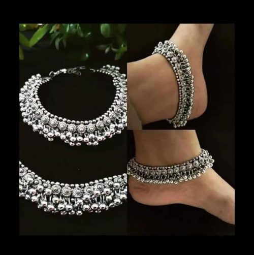 German Silver Oxidised Ghunghroo Anklet For Girls