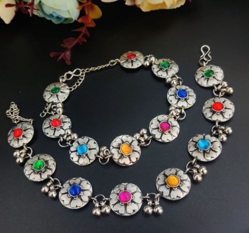 Multi Color Round Shape Oxidised Ankelts For Girls