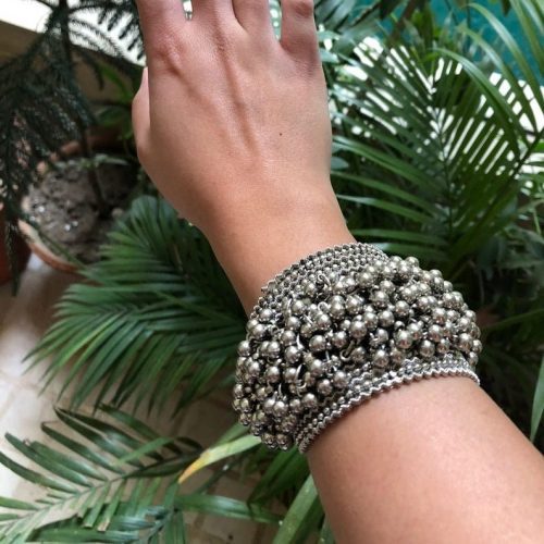 Antique German Silver Oxidised Ghunghroo Bracelet
