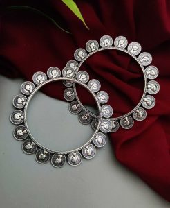 Premium Quality German Silver Oxidised Coin Bangle For Girls