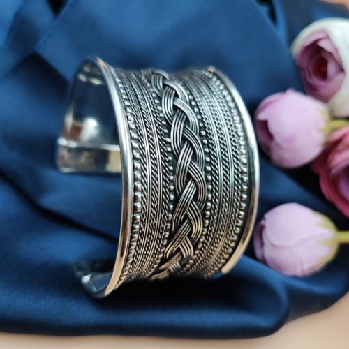 Oxidised Rope Design Free Size Cuff  Bracelet