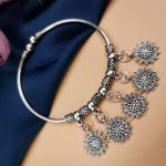 Oxidised Designer Flower Free Size Bracelet