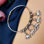 Oxidised Elephant Design Free Size Bracelet