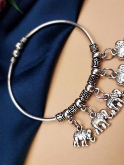Oxidised Elephant Design Free Size Bracelet