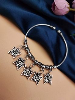 Oxidised Butterfly Design Free Size Bracelet