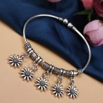 Oxidised Flower Shape Charms Design Free Size Bracelet