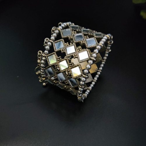 German silver Mirror Design Free Size Bracelet