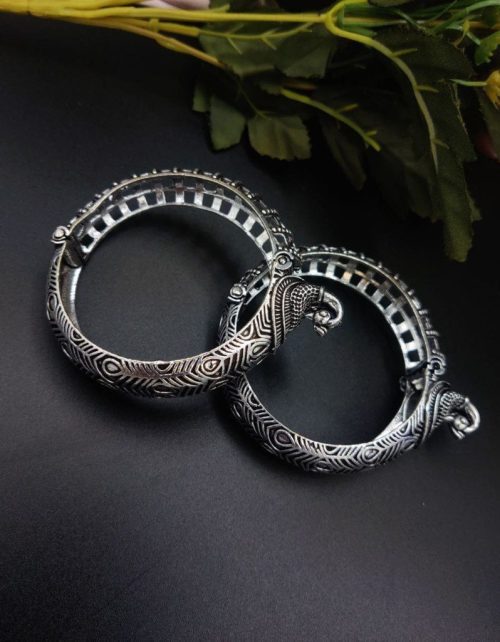 Oxidised Peacock Design Free Size Opeanable Bracelet Per Piece