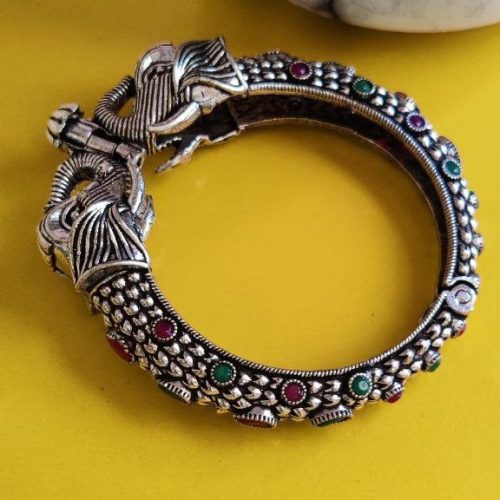 Oxidised Elephant Design Free Size Opeanable Bracelet