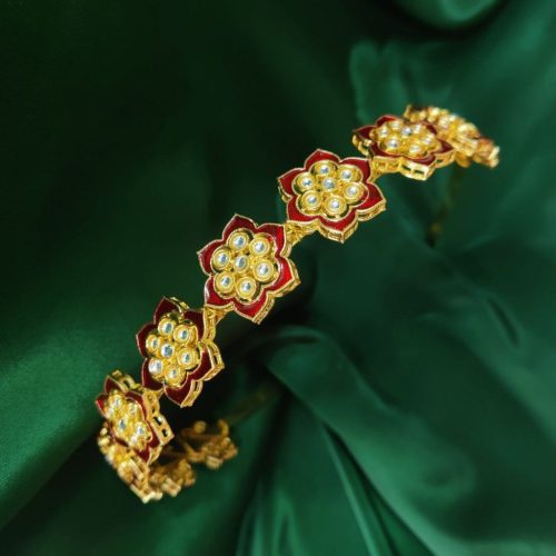 Gold Plated Flower Meenakari Hair Bands For Girls