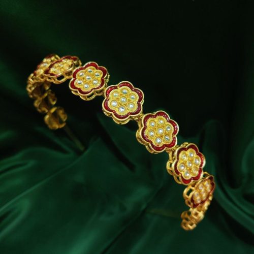 Flower Design Gold Plated Meenakari Hair Bands For Girls