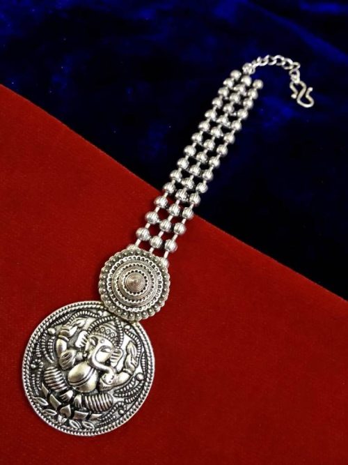 Traditional Silver Oxidised Ganesha Maangtika For Girls