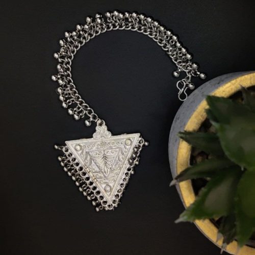 Tringle Shape German Silver Oxidised Maangtika