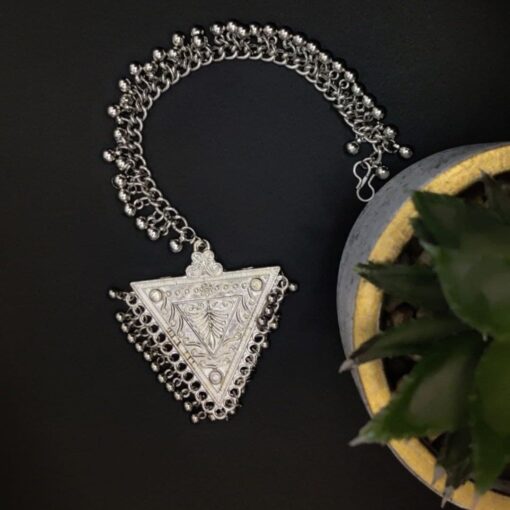 Tringle Shape German Silver Oxidised Maangtika