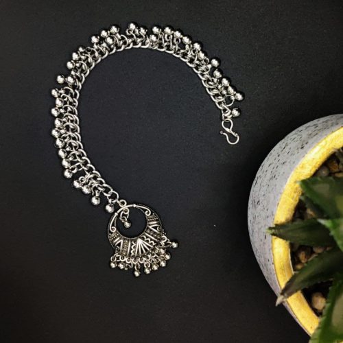 German Silver Oxidised Chandbali Maangtika