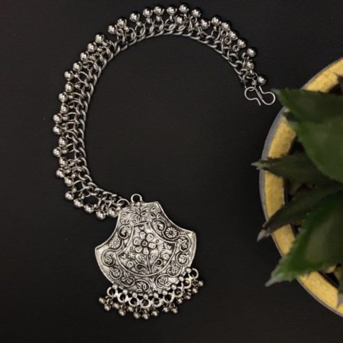 Silver Polish Oxidised Chandbali Maangtika