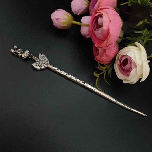 Antique Silver Oxidised Hair Bunpin For Girls