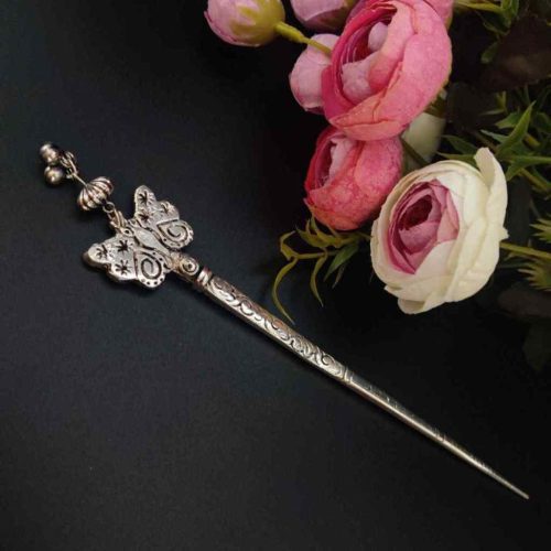 Antique Silver Oxidised Butterfly Designer Bunpins