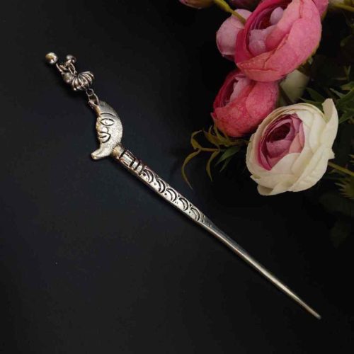 Moon Shape Silver Plated Oxidised Bun Pins