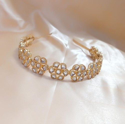 Gold Plated Meenakari Kundan Flower Hair Bands For Girls