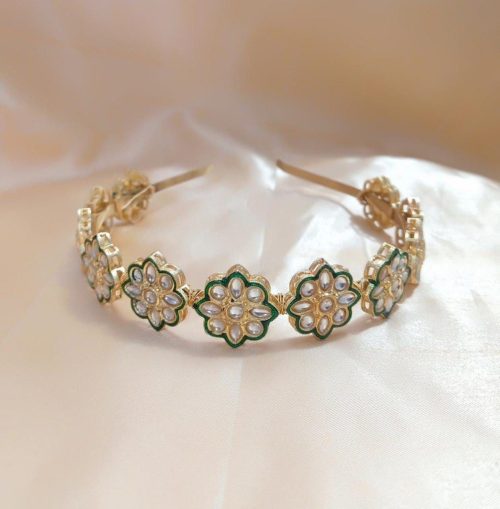 Gold Plated Meenakari Kundan Hair Bands For Girls