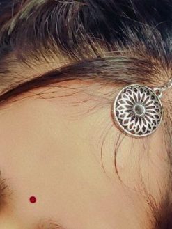 Silver Plated Round Shape Oxidised Maang Tikka For Girls