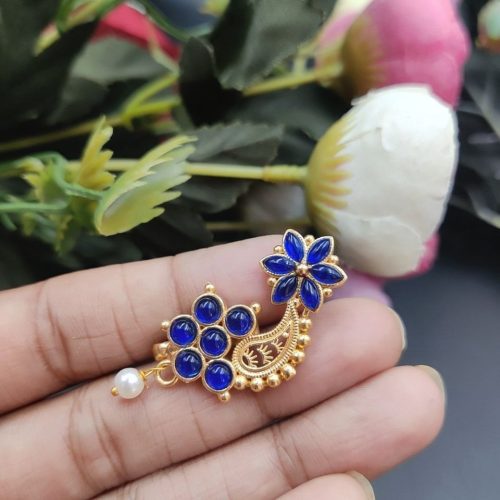 Gold Plated Marathi Style Stone Nosepin For Girls