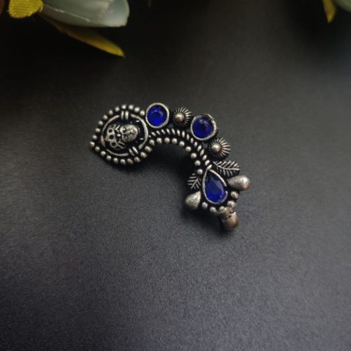 Oxidised Silver Plated Marathi Durga Nath Press Nosepin - Image 3