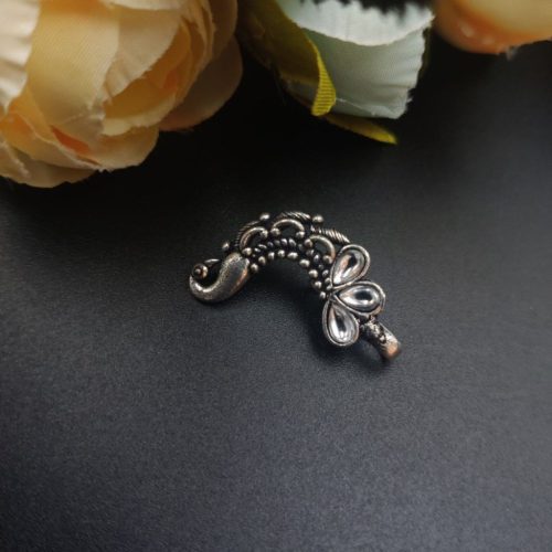 Oxidised Silver Plated Marathi Peacock Nath Press Nosepin