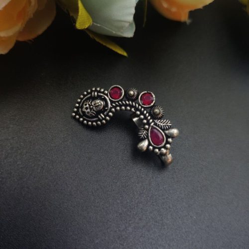 Oxidised Silver Plated Marathi Durga Nath Press Nosepin - Image 4