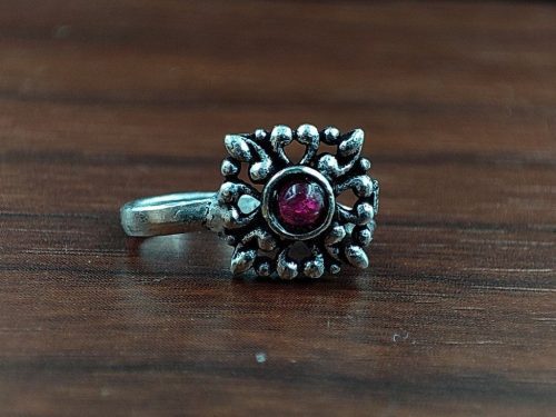 Oxidised Square Shape Stone Nosepin For Girls - Image 2