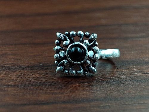 Oxidised Square Shape Stone Nosepin For Girls