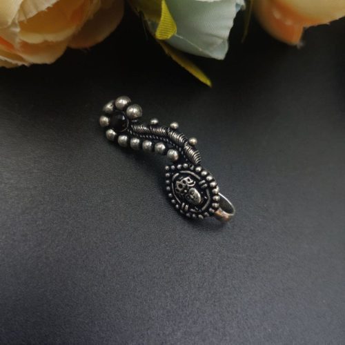 Oxidised Silver Plated Marathi Durga Nath Press Nosepin - Image 3