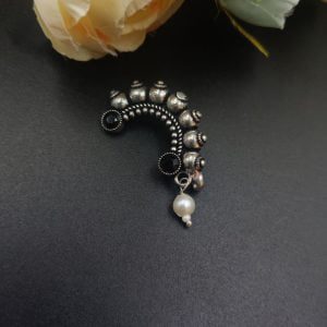 Oxidised Marathi Nath - Affordable Silver Plated Press Nosepin - Color: "Black"